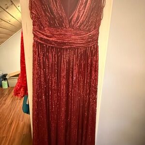 Strapless Red Sequin Evening Gown